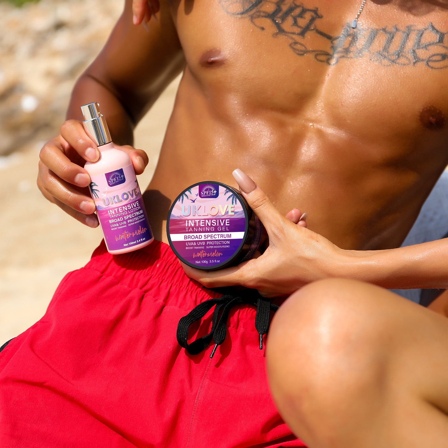 UKLOVE mens tanning lotion cream &amp; gel SPF15+ fragrance